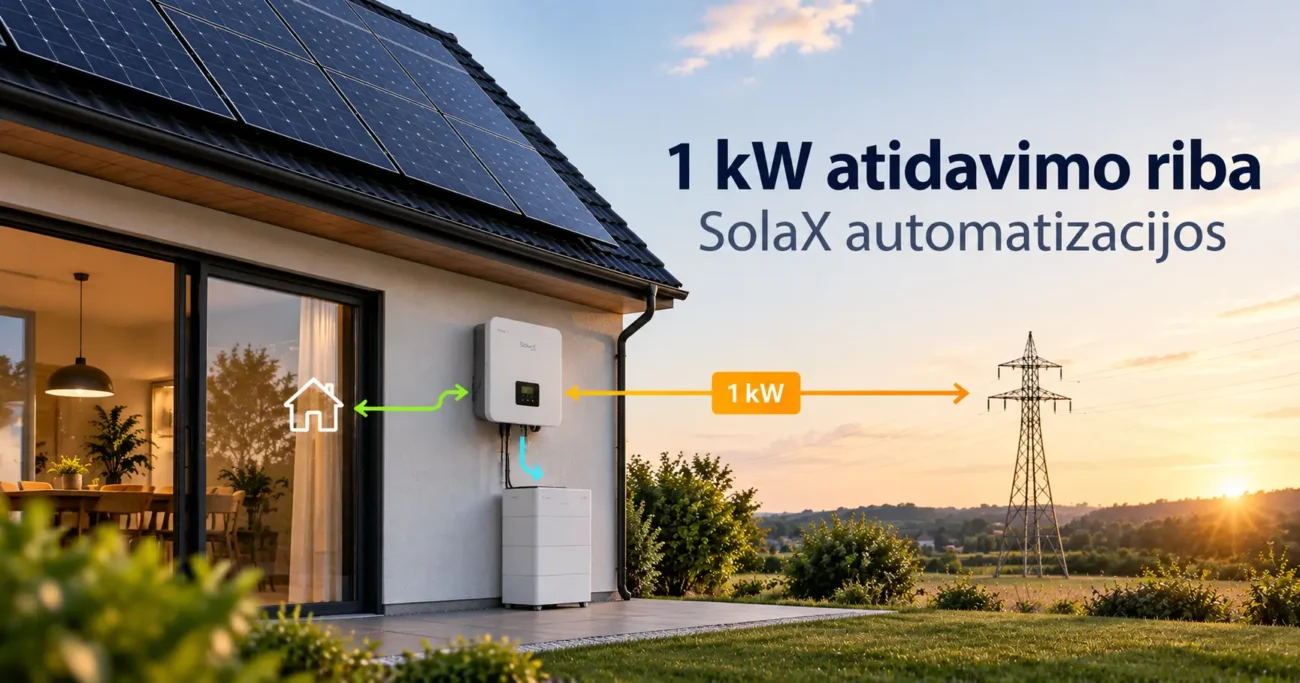 1 kW atidavimo riba ir SolaX automatizacijos su energijos kaupikliu