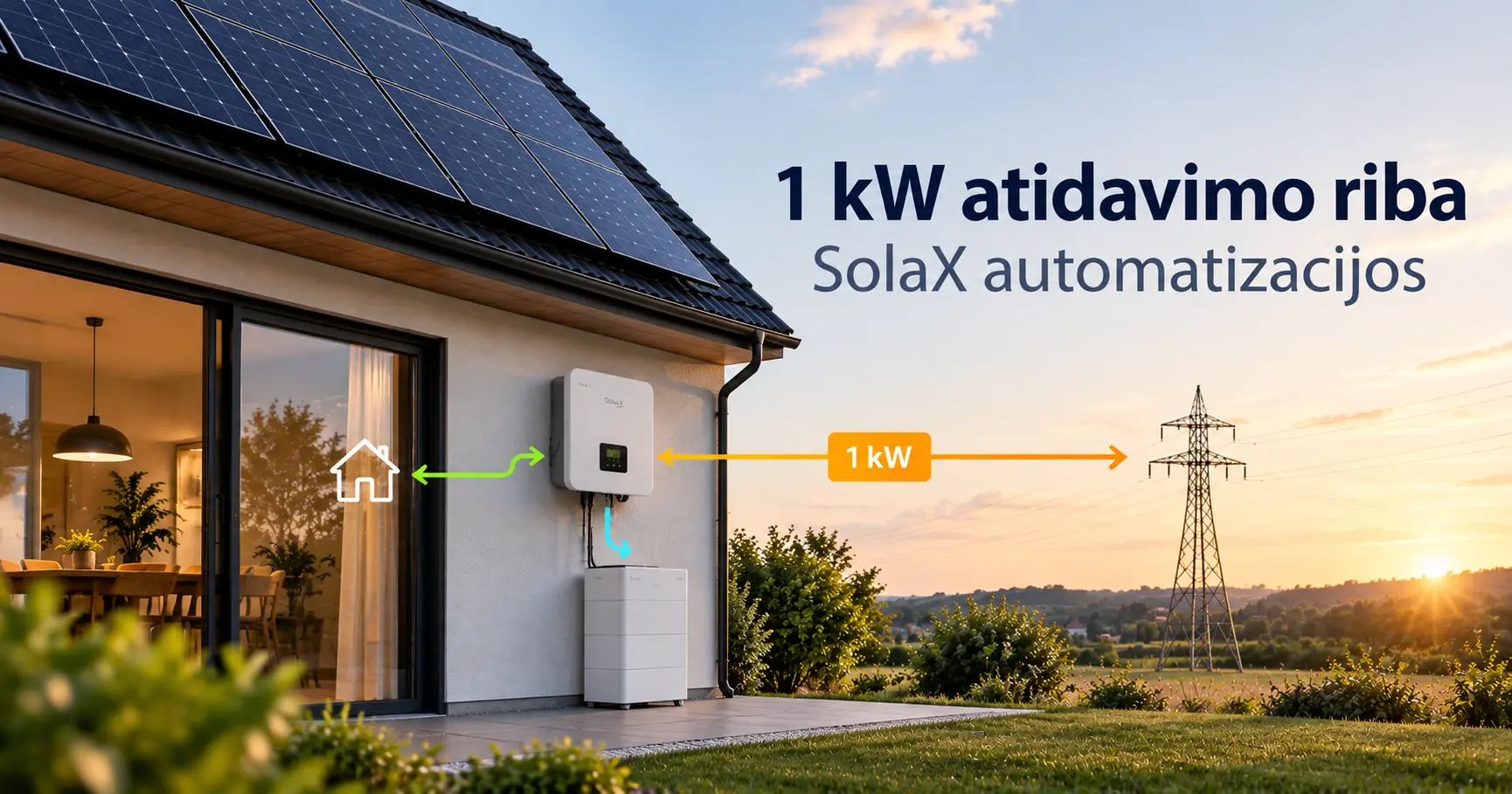 1 kW atidavimo riba ir SolaX automatizacijos su energijos kaupikliu